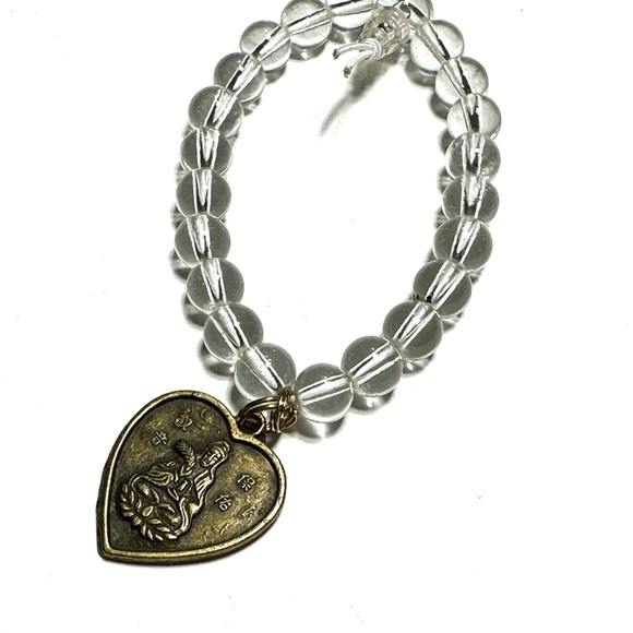 Chinese Horoscope Astrology Dog Charm Bracelet Clear Round Beads Stretch - Picture 3 of 4